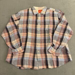 Tommy Bahama Shirt Mens 2XL Linen Blend Plaid Long Sleeve Lightweight Colorful